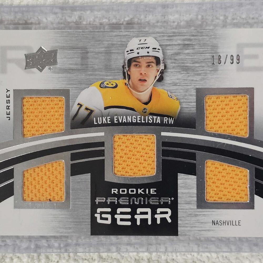 2023 Upper Deck Rookie Premier Gear Luke Evangelista Jersey Card #PGR-LE